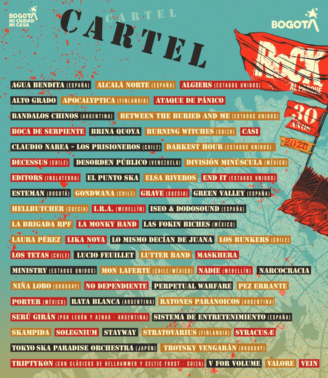 Rock al Parque cumple 30 años y los anuncia con un cartel que mezcla leyendas y nuevas voces bogotanas